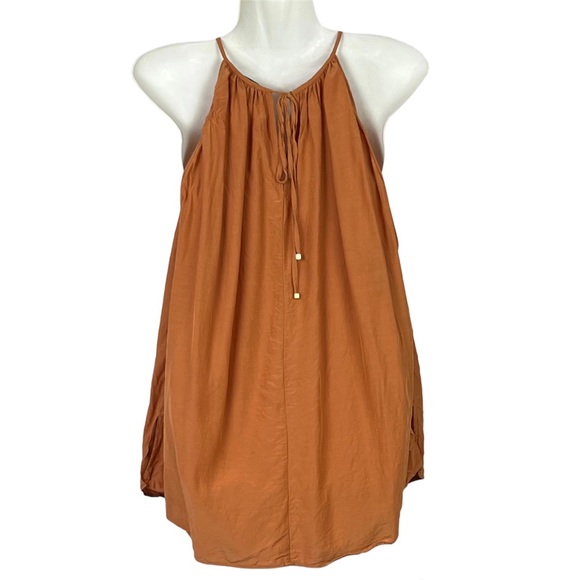 Witchery Women’s Top Bronze Orange Rust Tie Neck Trapeze & Swing Size S 10 - Picture 5 of 11